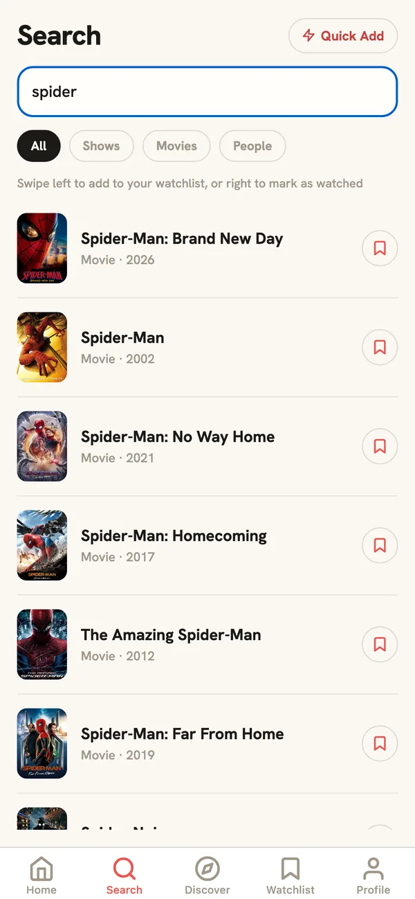 Searching for a title in Will Watch